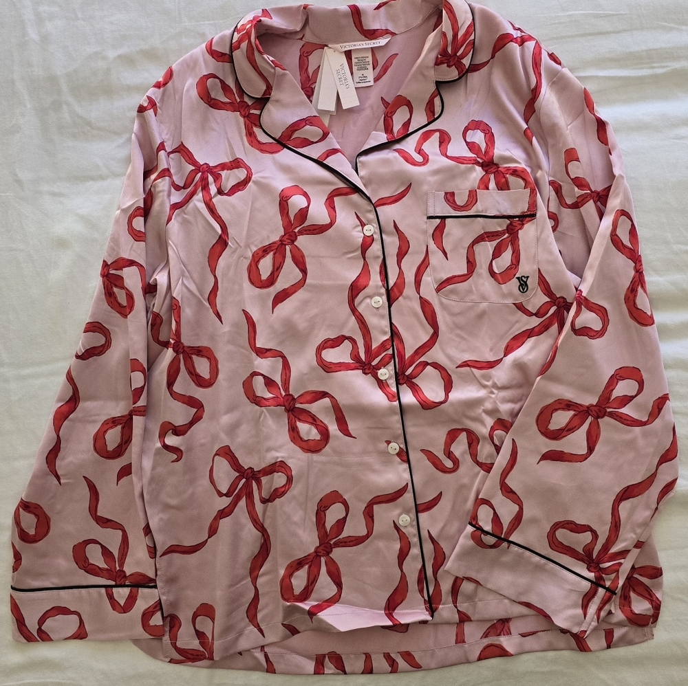 Chalk Rose Bows Top Glazed Satin Pajama